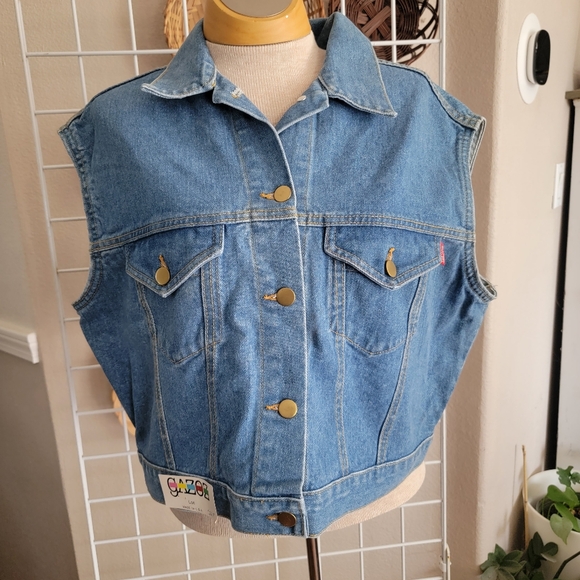 Gazoz 80s Vintage Crop Denim Vest Sz L - Picture 1 of 7